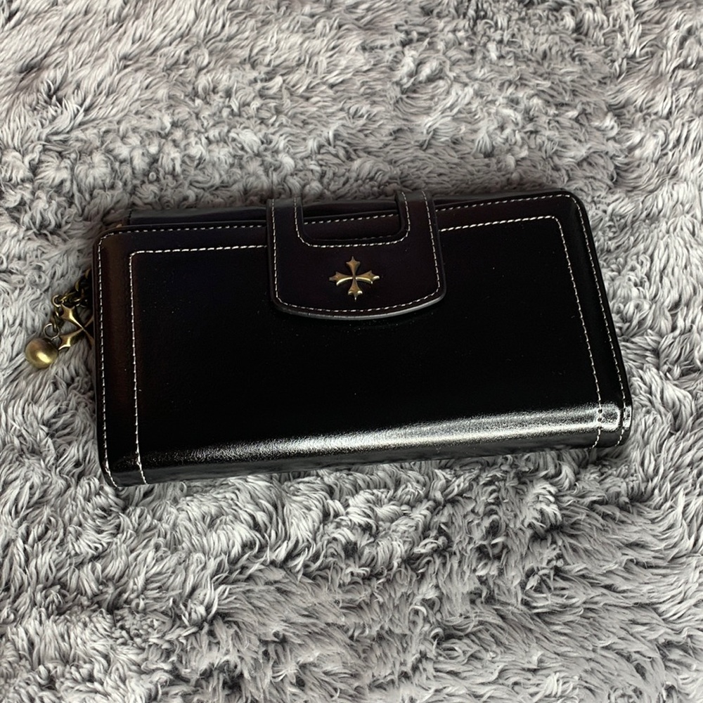 Black Leather Wallet with Charm